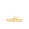 Ganni Yellow Logo Embossed Faux Leather Slides In 321 - Pale Banana