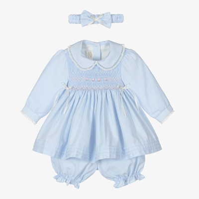 Pretty Originals Babies' Girls Pale Blue Smocked Dress Set