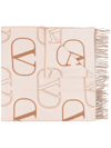 Valentino Logo-embroidered Fringed Scarf In Multicolour
