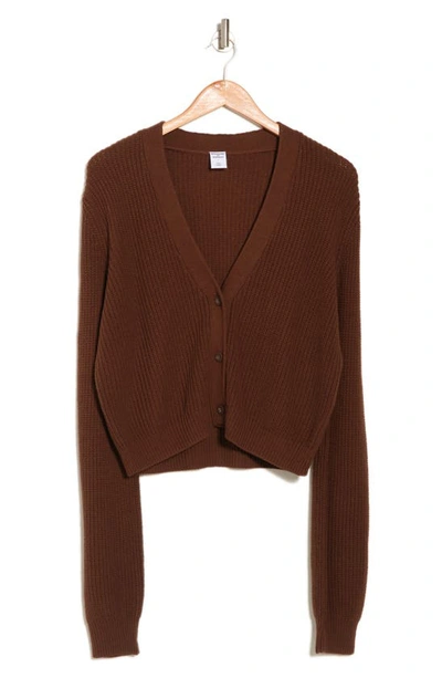 Melrose And Market Button-up Cropped Knit Cardigan In Brown Soil