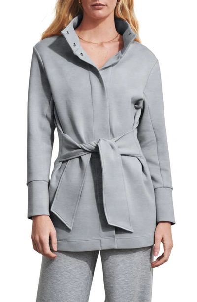 Varley Anset Belted Snap-front Jacket In Light Grey Marl