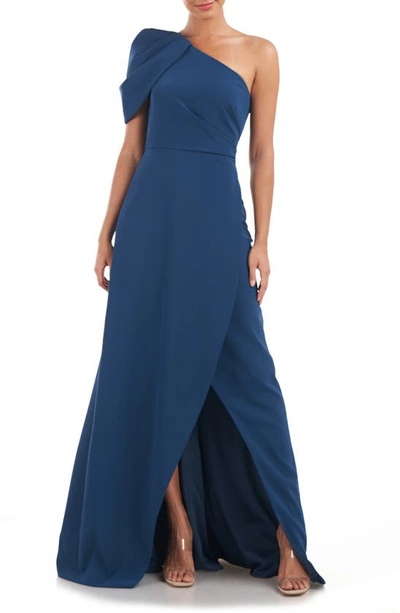 Kay Unger Briana Draped One-shoulder Gown In Ink