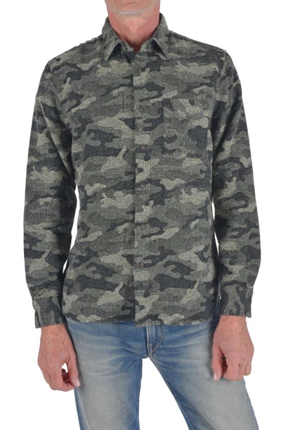 Kato The Ripper Slim Fit Camouflage Brushed Button-up Shirt In Military Green