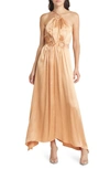 Elliatt Visitant Cutout Satin Maxi Dress In Camel