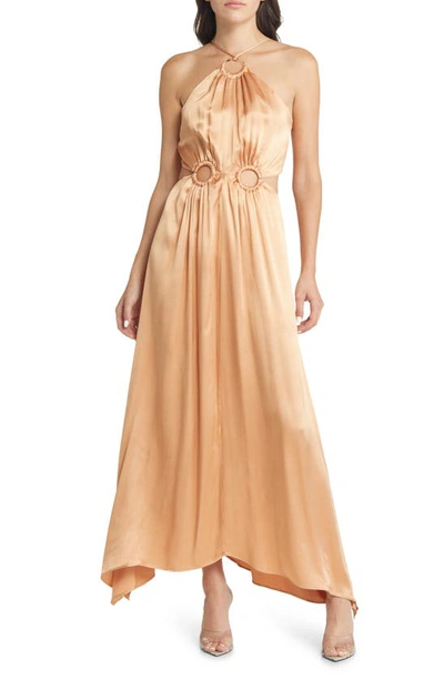 Elliatt Visitant Cutout Satin Maxi Dress In Camel