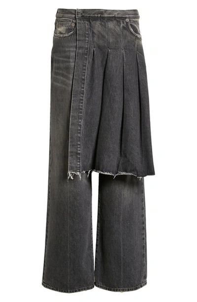 R13 Kilted High Waist Wide Leg Jeans In Everit Black