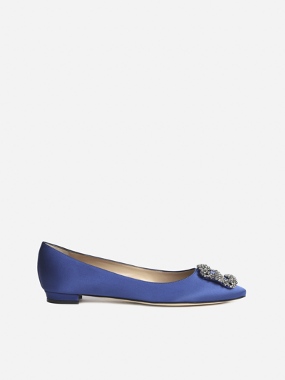 Manolo Blahnik 10mm Hangisi Silk Satin Flats In Blue