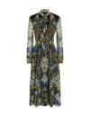 Etro Woman Georgette Midi Dress With Printed Mythological Animals In Nero
