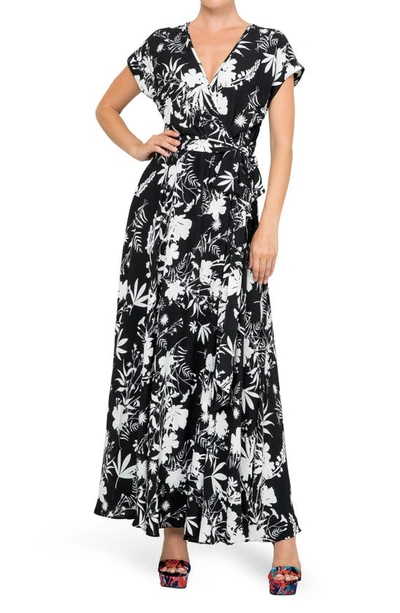 Meghan La Jasmine Floral Print Wrap Maxi Dress In Dhalia Black