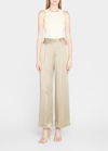 Lapointe Pleated Satin Wide-leg Pants In Sage