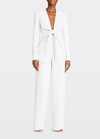 Halston Jemma Stretch Crepe Front-tie Blazer In Chalk