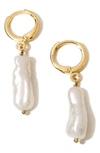 Child Of Wild Alexandria Cultured Pearl Drop Huggie Hoop Earrings In Gold