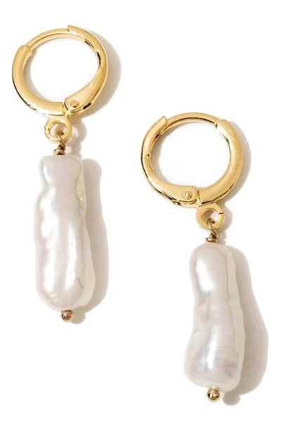 Child Of Wild Alexandria Cultured Pearl Drop Huggie Hoop Earrings In Gold