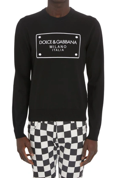 Dolce & Gabbana Round-neck Wool Sweater With Logo Tag Inlay In Nero