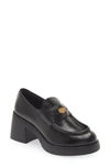 Miu Miu Block Heel Penny Loafer In Nero