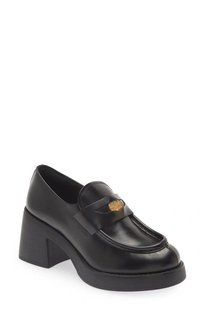 Miu Miu Block Heel Penny Loafer In Nero