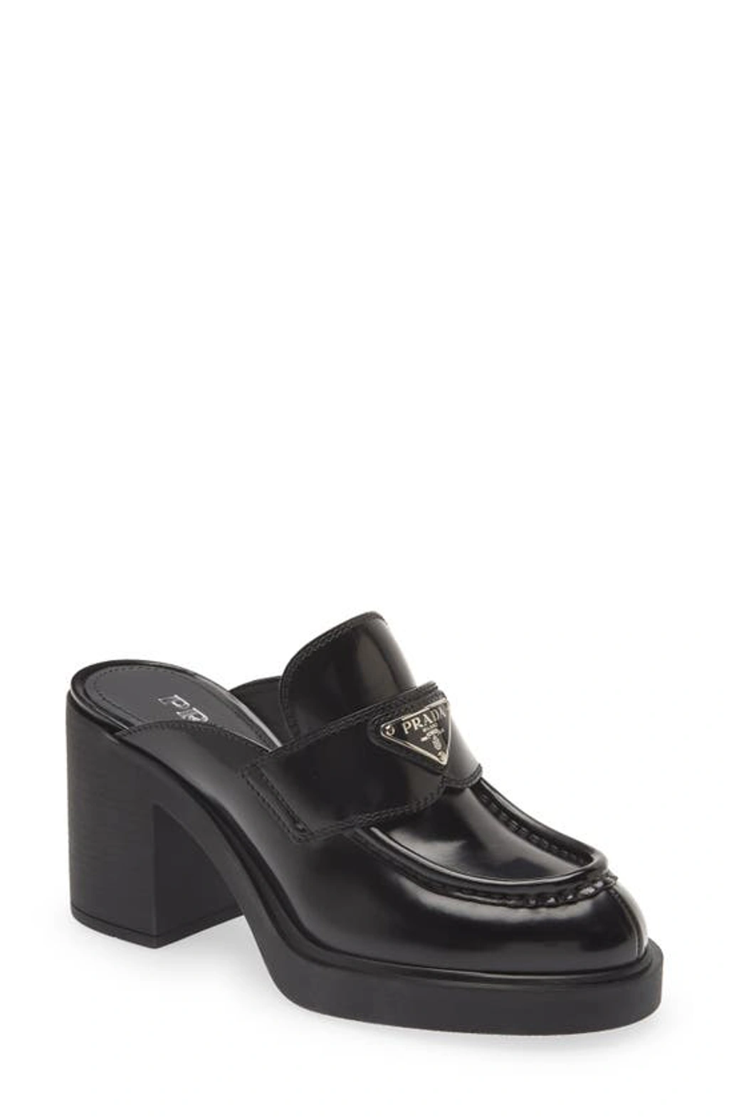 Prada Chocolate Flow Heeled Loafer Mules In Nero | ModeSens