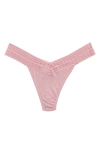 Hanky Panky Dream Lace Trim Modal Original Rise Thong In Pink Lemonade