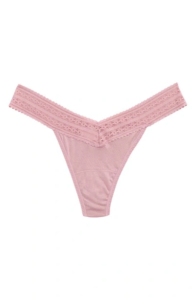 Hanky Panky Dream Lace Trim Modal Original Rise Thong In Pink Lemonade