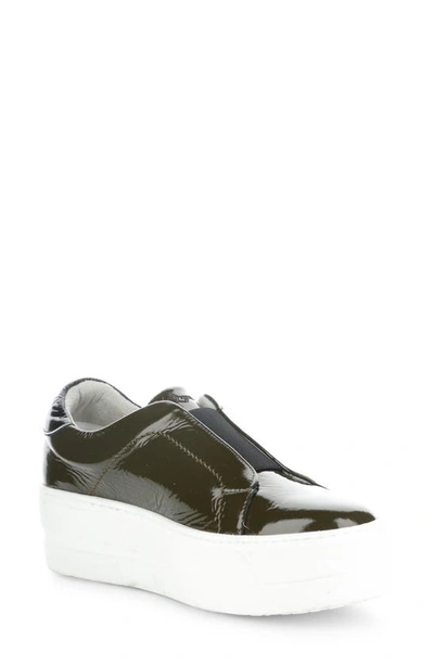 Bos. & Co. Mona Platform Slip-on Sneaker In Olive/ Black Patent/ Elastic