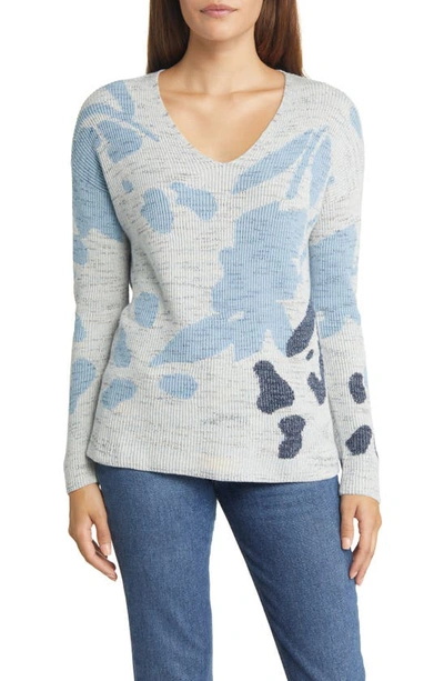 Nic + Zoe Breezy Leaves Cotton Blend Sweater In Blue