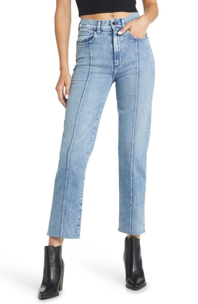 Le Jean Amelia Seamed High Waist Raw Hem Ankle Straight Leg Jeans In Blue