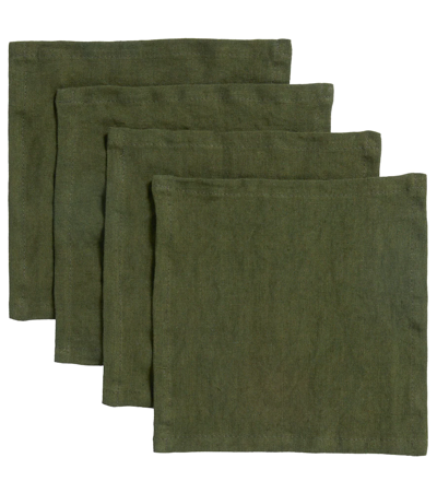 Once Milano Set Of 5 Linen Cocktail Napkins In Grn