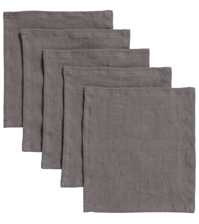 Once Milano Set Of 5 Linen Cocktail Napkins In Blk