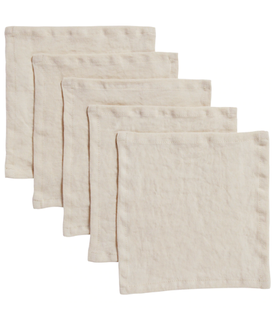 Once Milano Set Of 5 Linen Cocktail Napkins In Whi