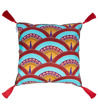 Les-ottomans Peacock-print Silk Cushion In Multicolor