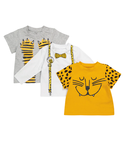 Stella Mccartney Kids' Baby Set Of 3 Cotton T-shirts In Thunder White Yellow