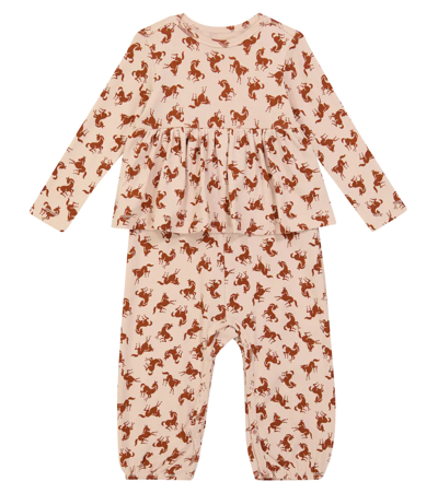 Molo Kids' Flavia Horse Printed Cotton Jumpsuit In Mini Horse Jersey