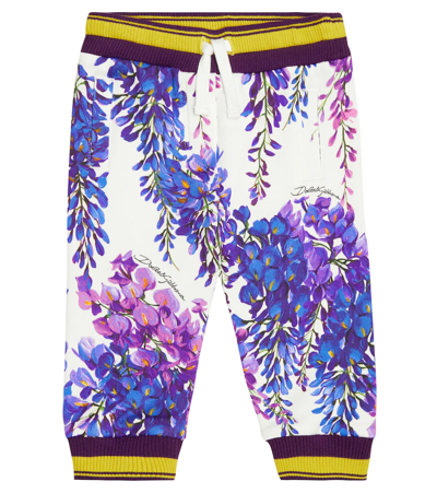 Dolce & Gabbana Babies' Floral-print Cotton Track Trousers In Glicine Fdo.b.natur.