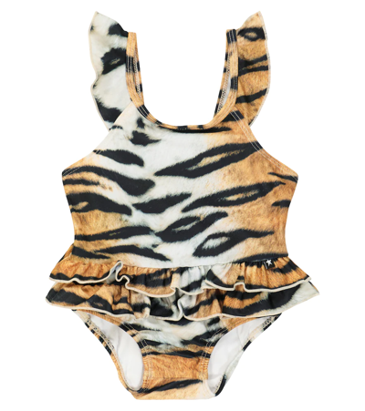 Molo Kids' Baby Nalani Tiger-print Swimsuit In Tiger Stripes