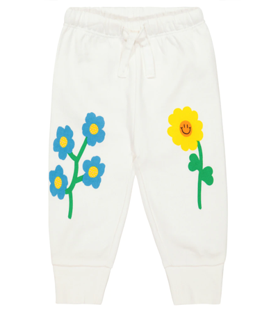 Stella Mccartney White Sweatpants For Baby Girl With Colorful Flowers In White/multicolo