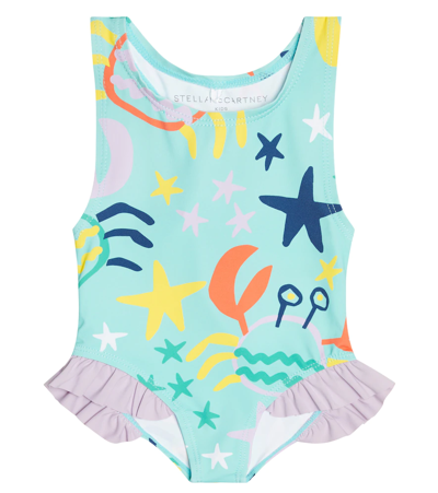Stella Mccartney Kids' Baby Printed Swimsuit In Celeste/multicolor