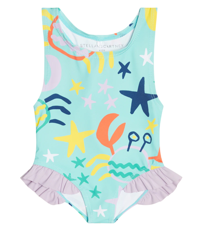 Stella Mccartney Baby Printed Swimsuit In Celeste/multicolor
