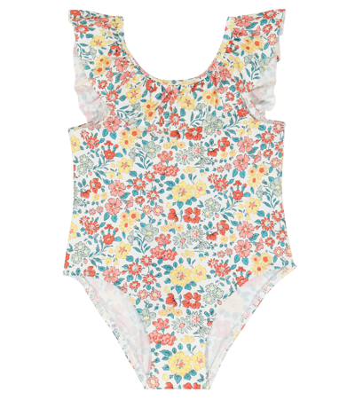 Tartine Et Chocolat Baby Floral Ruffled Swimsuit In Orangeade