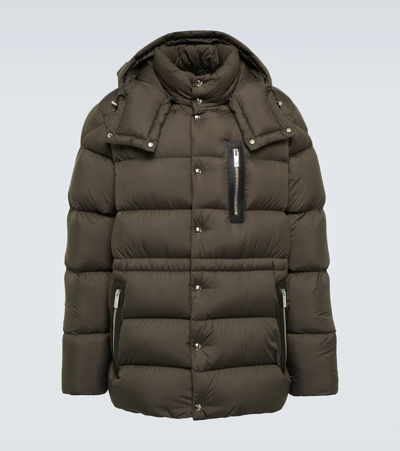 Moncler Bauges Leather-trimmed Quilted Shell Hooded Down Jacket In Olive Green