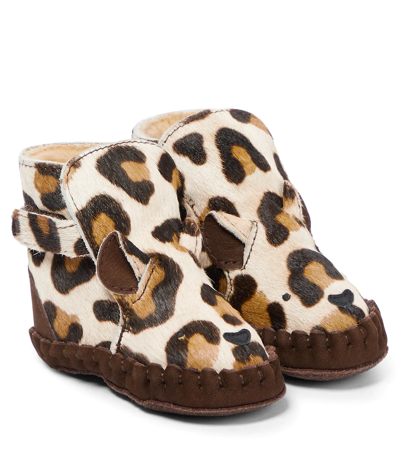 Donsje Baby Kapi Calf Hair And Leather Booties In Jaguar Spotted Cow Hair