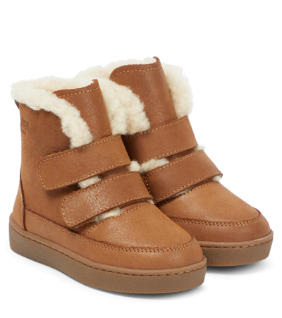 Donsje Kids' Clenn Leather Boots In Chestnut Leather