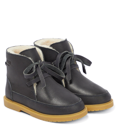 Donsje Kids' Buddy Leather Boots In Navy Leather