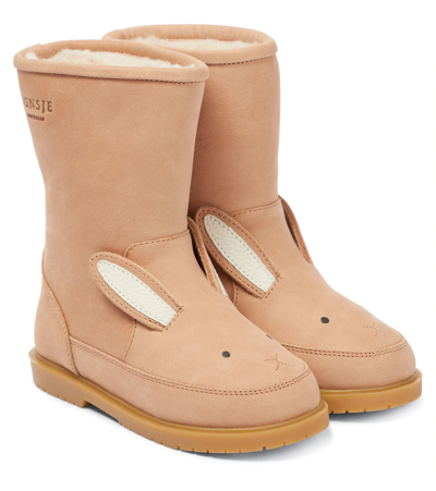 Donsje Kids' Wadudu Leather Boots In Taupe Leather