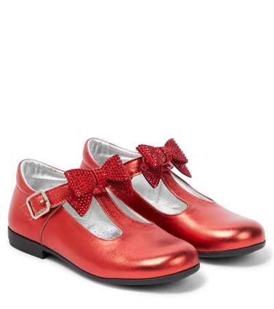 Monnalisa Baby Embellished Leather Shoes In Red