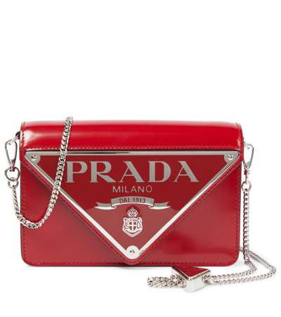 Prada Small Logo Leather Crossbody Bag In Scarlatto N