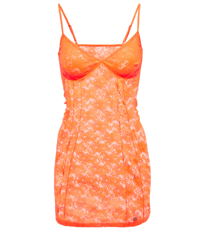 Balenciaga Bb Lace Minidress In Fluo Orange