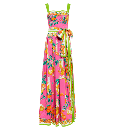 Dolce & Gabbana Belted Pleated Printed Cotton-blend Maxi Dress In Rosa