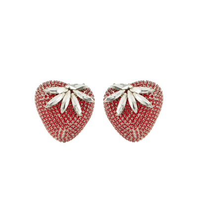 Alessandra Rich Strawberry Silver-tone Crystal Clip Earrings In Red-silver