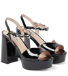 Miu Miu Patent Leather Platform Sandals In Nero