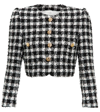 Alessandra Rich Cropped Houndstooth Wool-blend Tweed Jacket In Black White